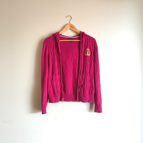 Tommy Hilfiger | Pink Hooded Zip Cardigan | Size M - Picture 2 of 6